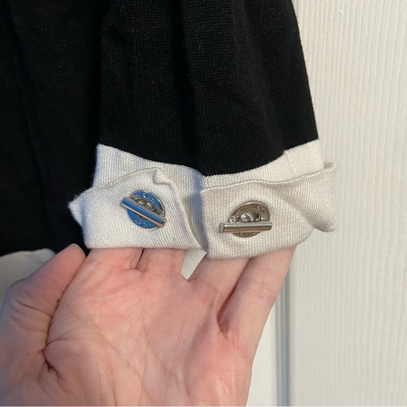 Calvin Klein Women’s Black & Off-White 3/4 Sleeve Collared Sweater Size L - Picture 6 of 12